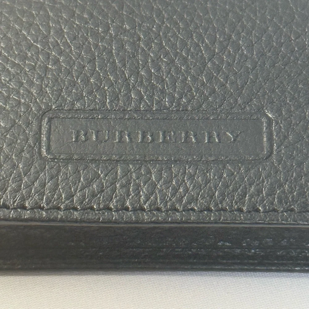 Burberry Pebbled Leather Mini Wallet Black Nova Check Interior w Box